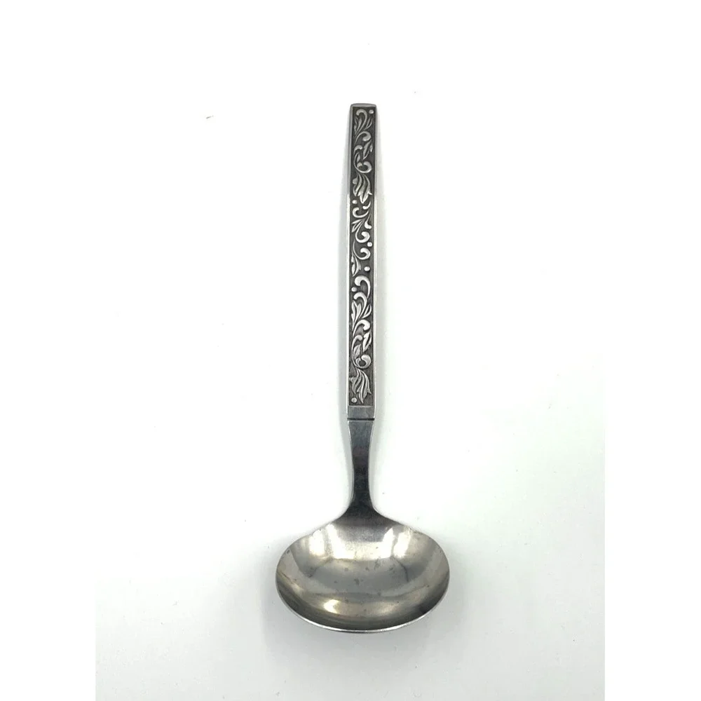 Vintage Stainless Ladle‎ Serving Spoon Flatware Black Accent Floral Japan MCM
